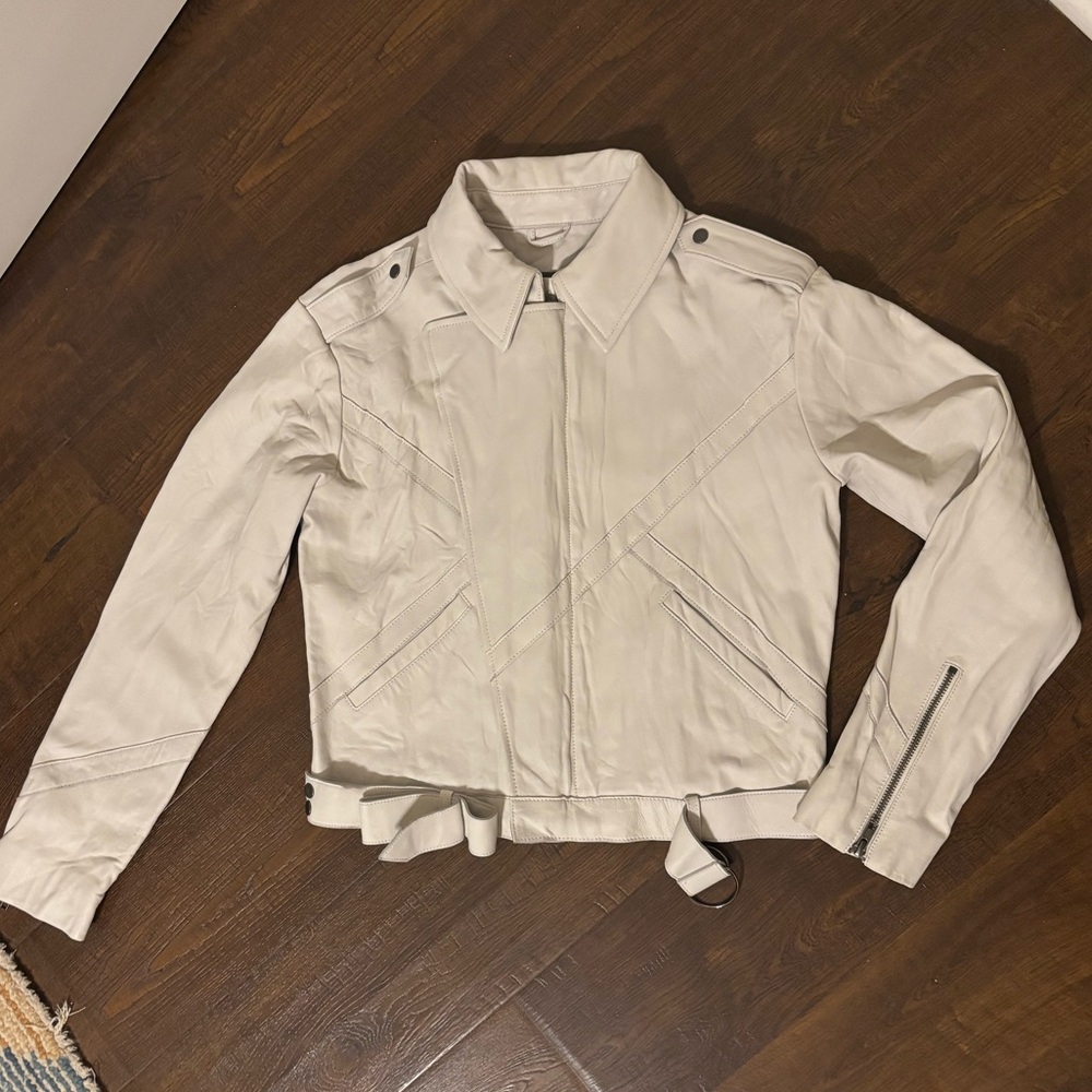 Burning Torch Moto Leather Jacket White